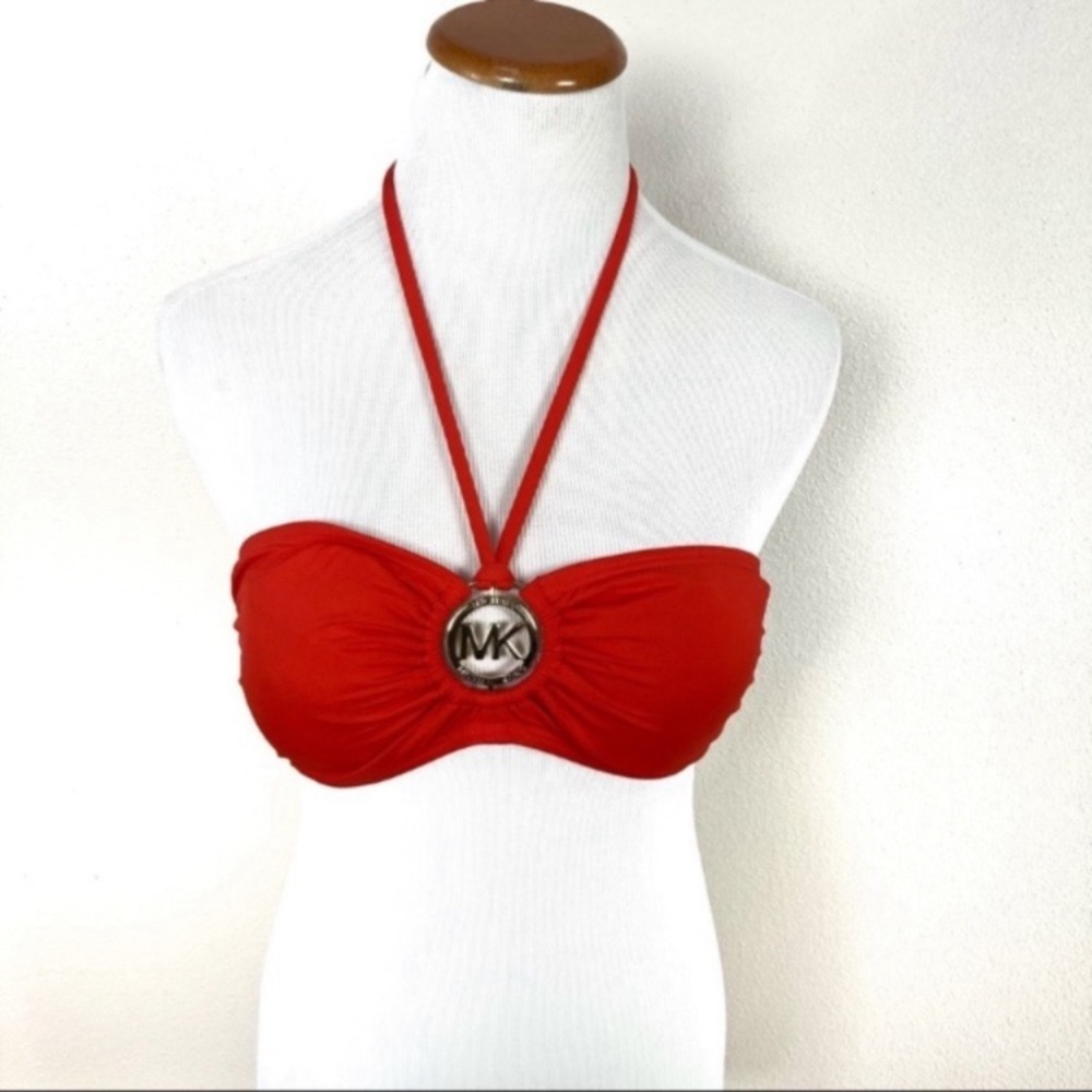 Michael Michael Kors Bandeau Bikini Top Swim Orange Red Logo Women’s Sz Small